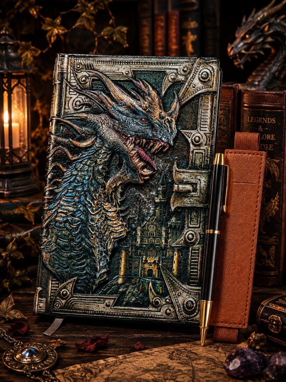 3D Embossed Dragon Journal and Pen Set New With Tags